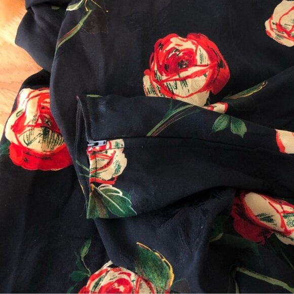 80’s Vintage Ungaro Rose Print Silky Blouse Long Sleeves - Picture 7 of 12